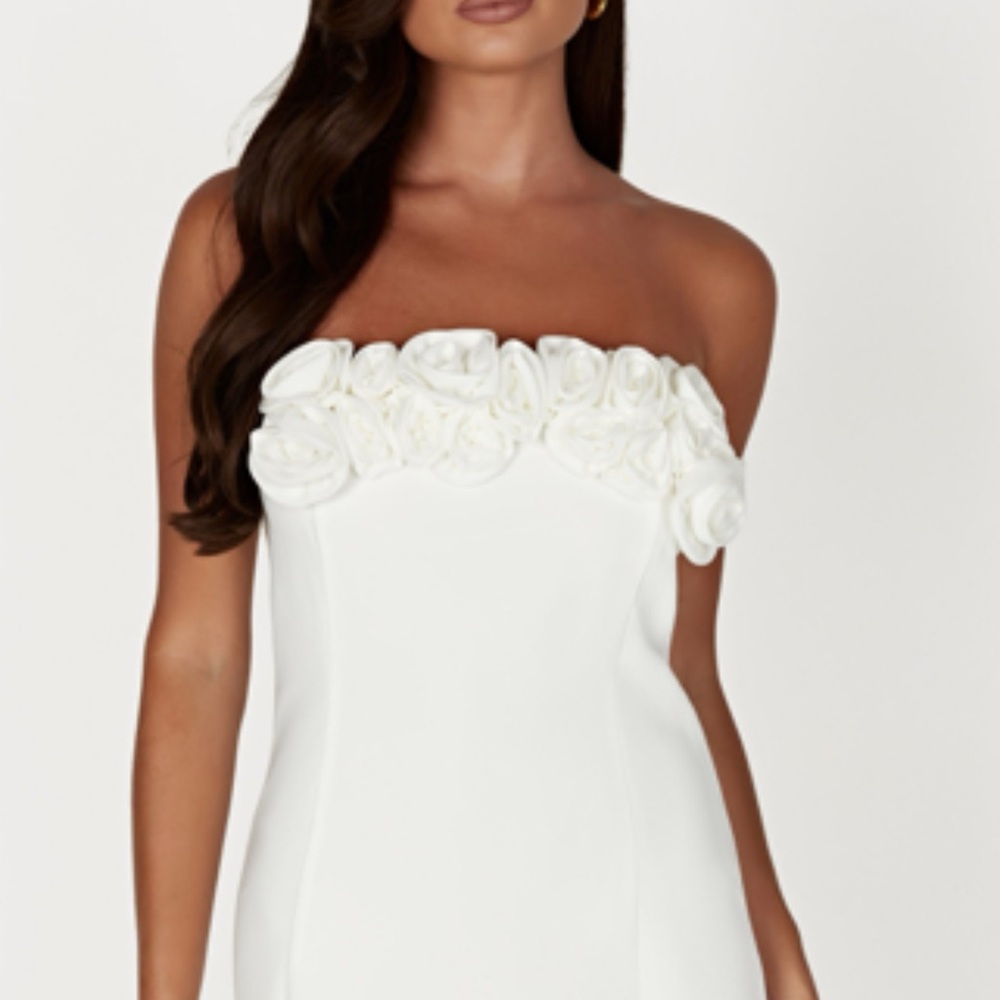 Meshki White Strapless Dress with Floral Detail
